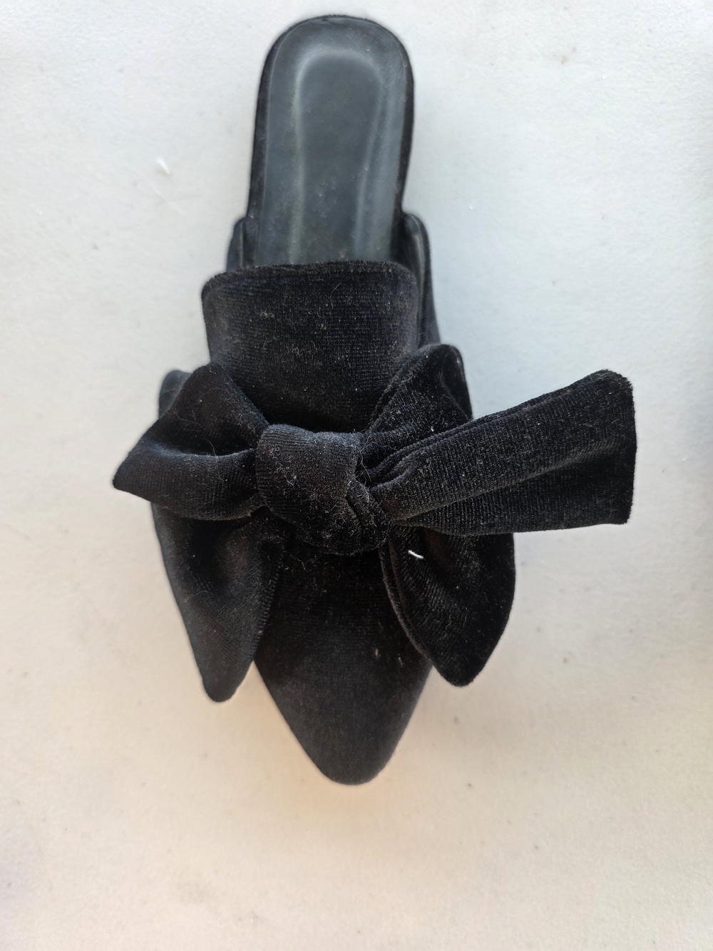 Black Velvet Bow Pointed-Toe Mule - Women - Picture 3 of 6